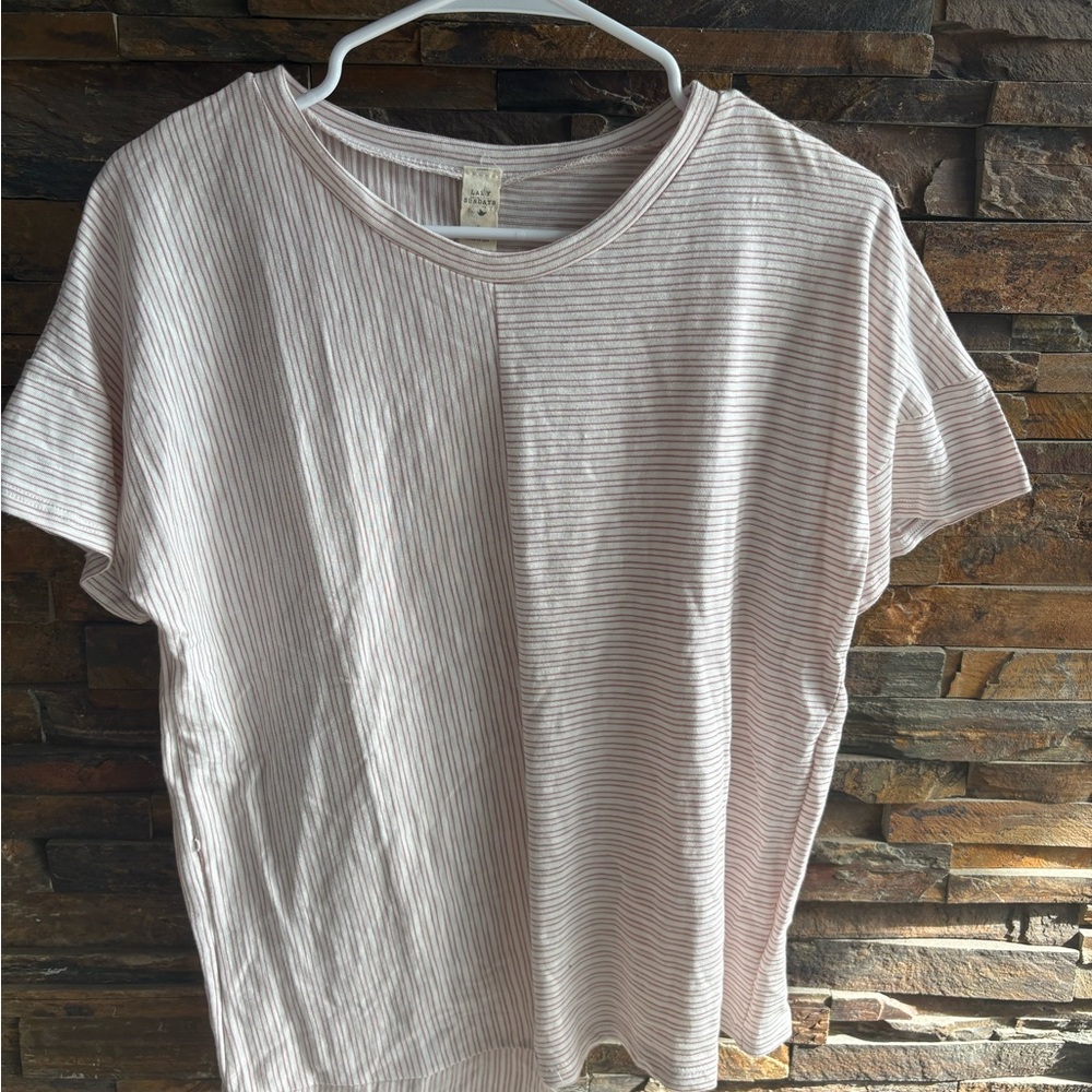Striped Short Sleeve Top in Pink and White